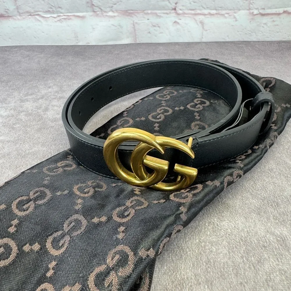 Gucci Slim Leather Marmont Gg Double Belt Black 80/32” 414516 - Picture 10 of 10
